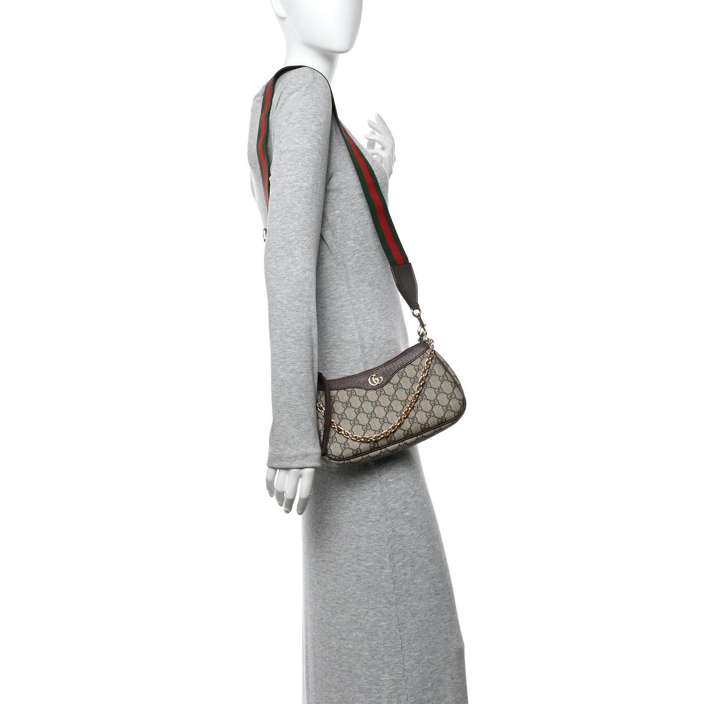 GG Supreme Monogram Textured Dollar Calfskin Web Small Ophidia GG Handbag Beige Ebony New Acero