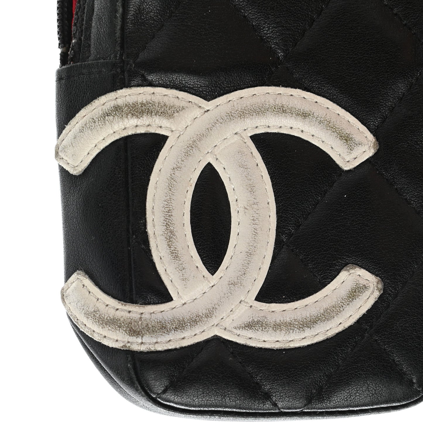 Calfskin Quilted Cambon Zip Around Cosmetic Pouch Black