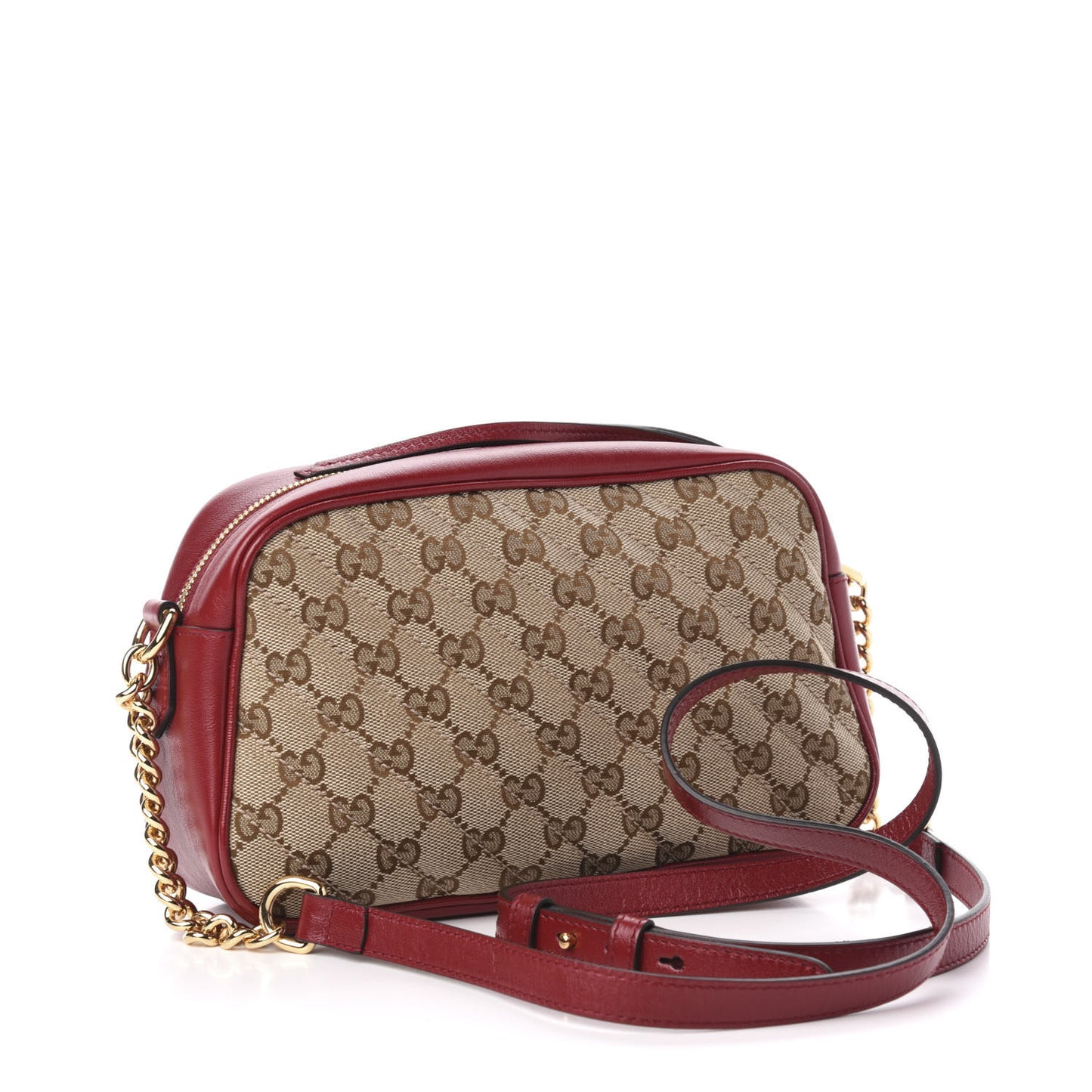 Monogram Azalea Calfskin Matelasse Diagonal Small GG Marmont Chain Shoulder Bag Beige Ebony New Cherry Red