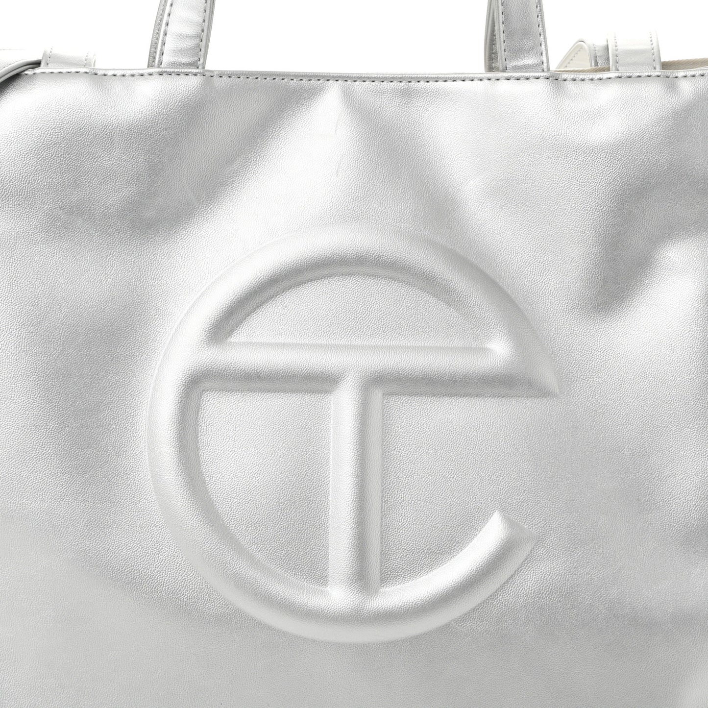 Metallic Vegan Leather Medium Shopping Bag Silver