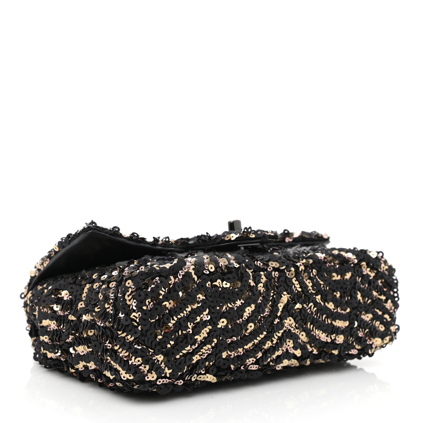 Sequin Mini Rectangular Flap Black Gold