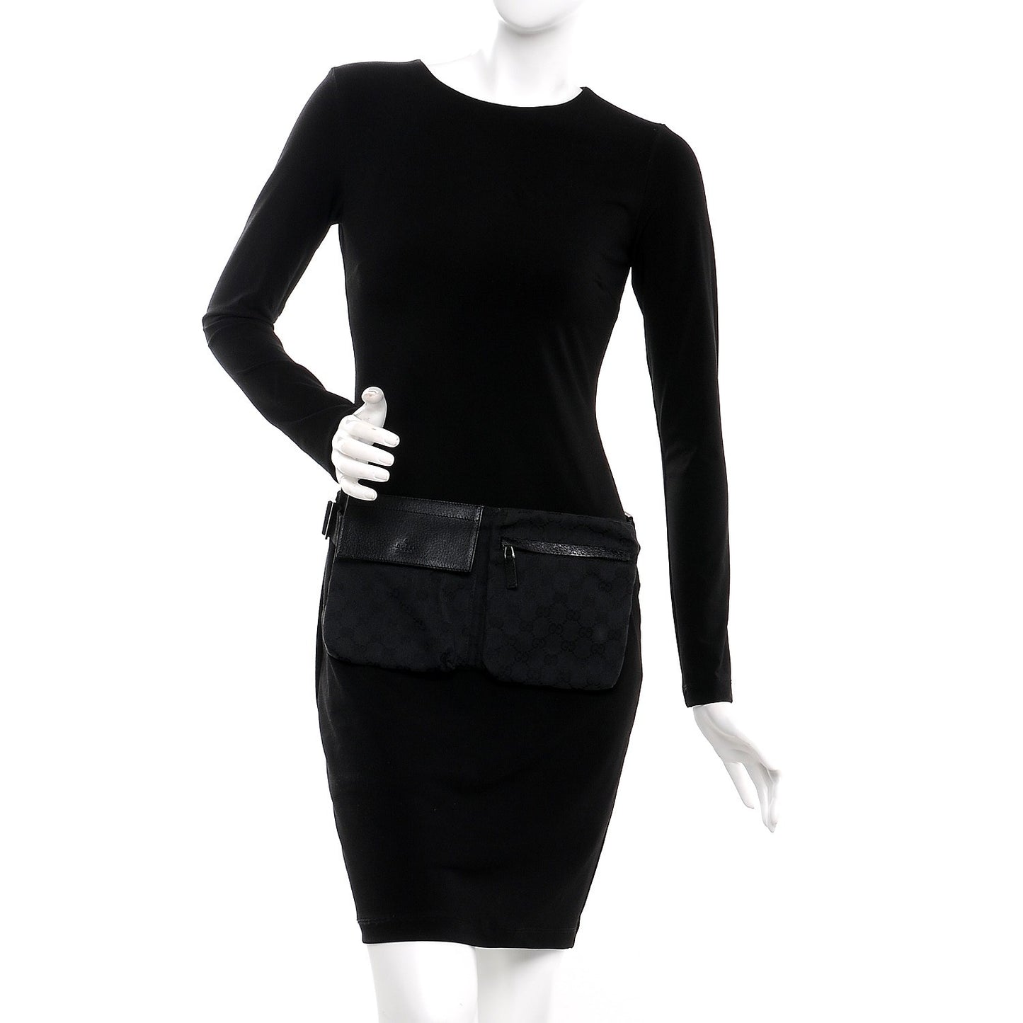 GG Monogram Double Pocket Belt Bag Black