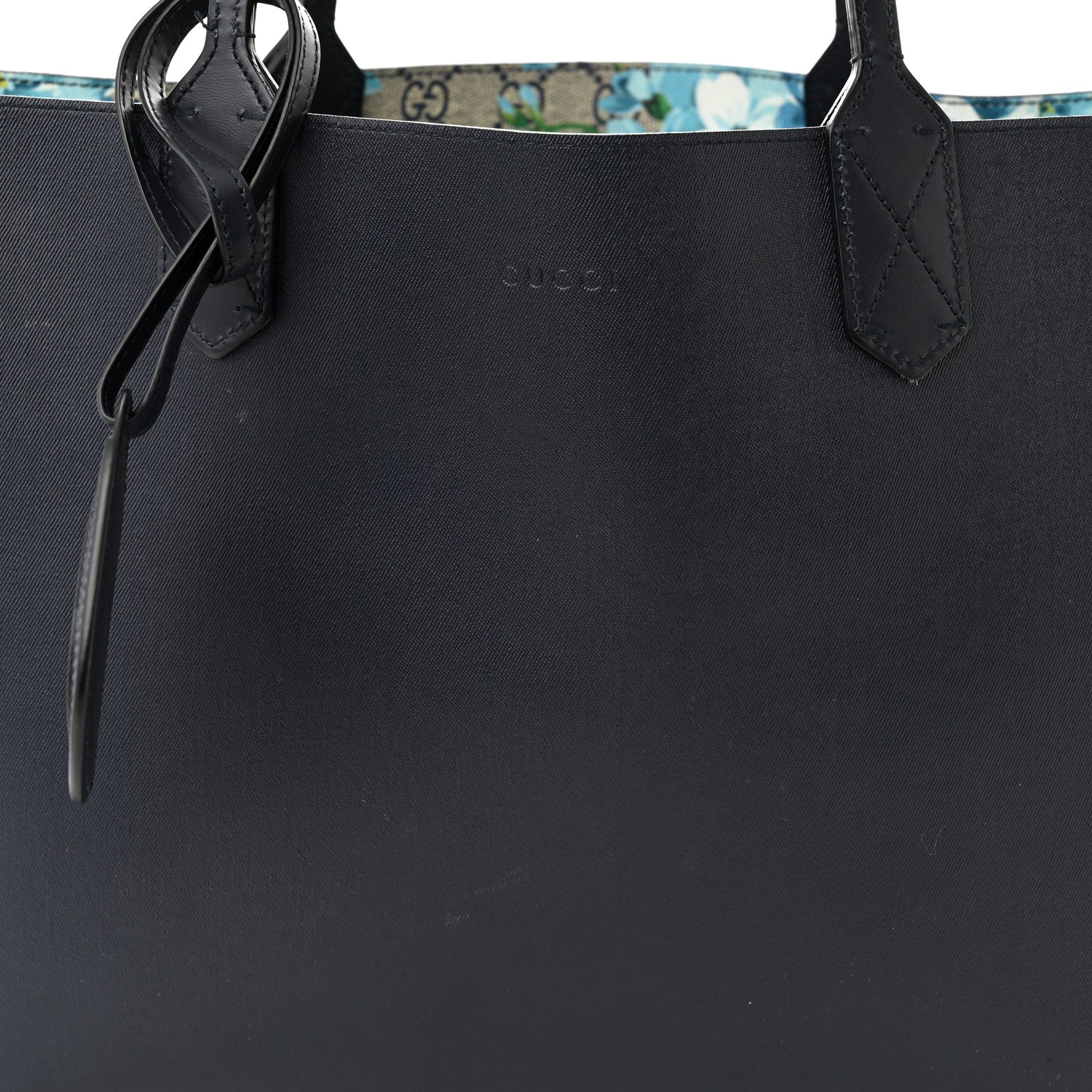 Gucci GG Supreme Monogram Blooms Medium Reversible Tote Beige Blue Navy 12 of 18