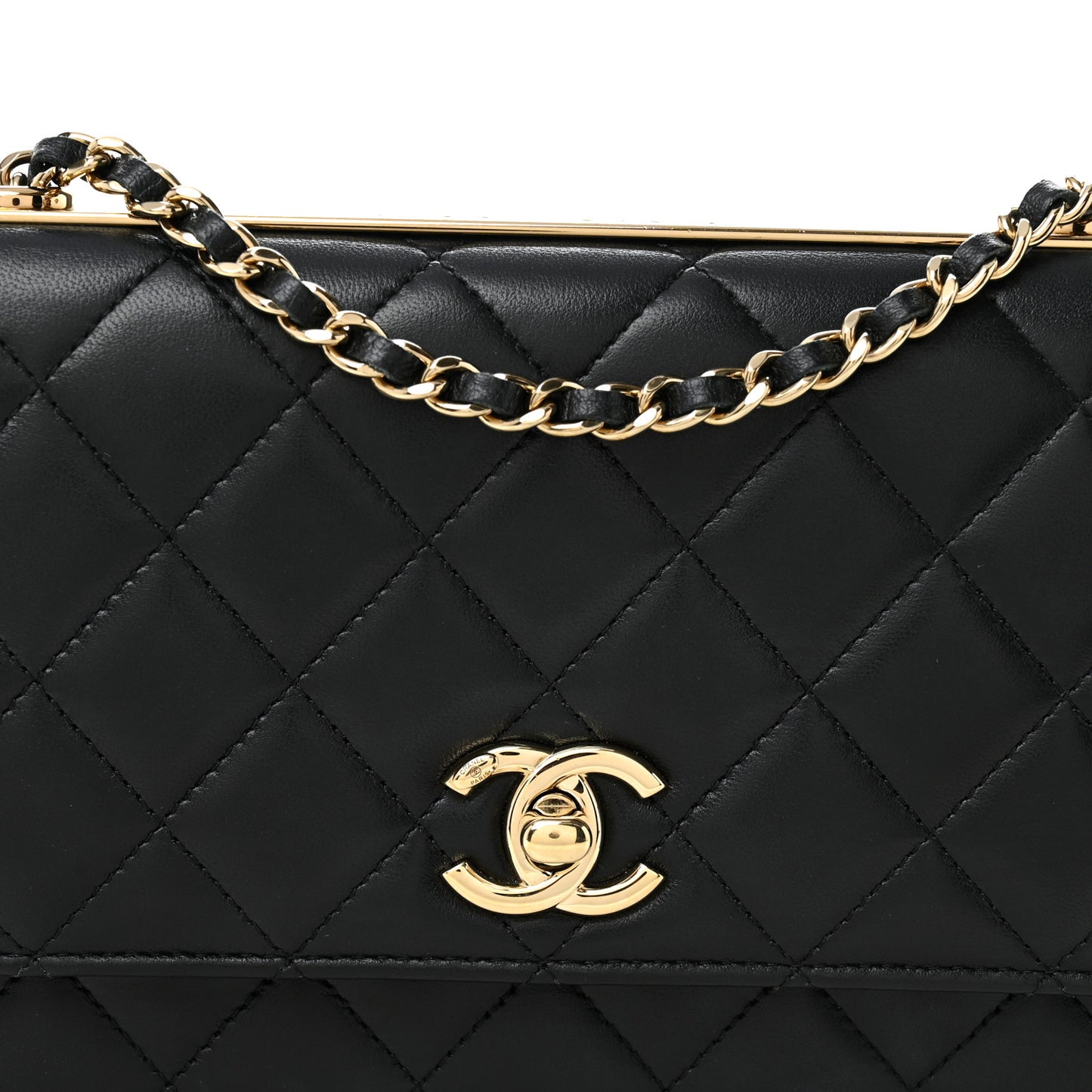 Lambskin Quilted Trendy CC Wallet On Chain WOC Black