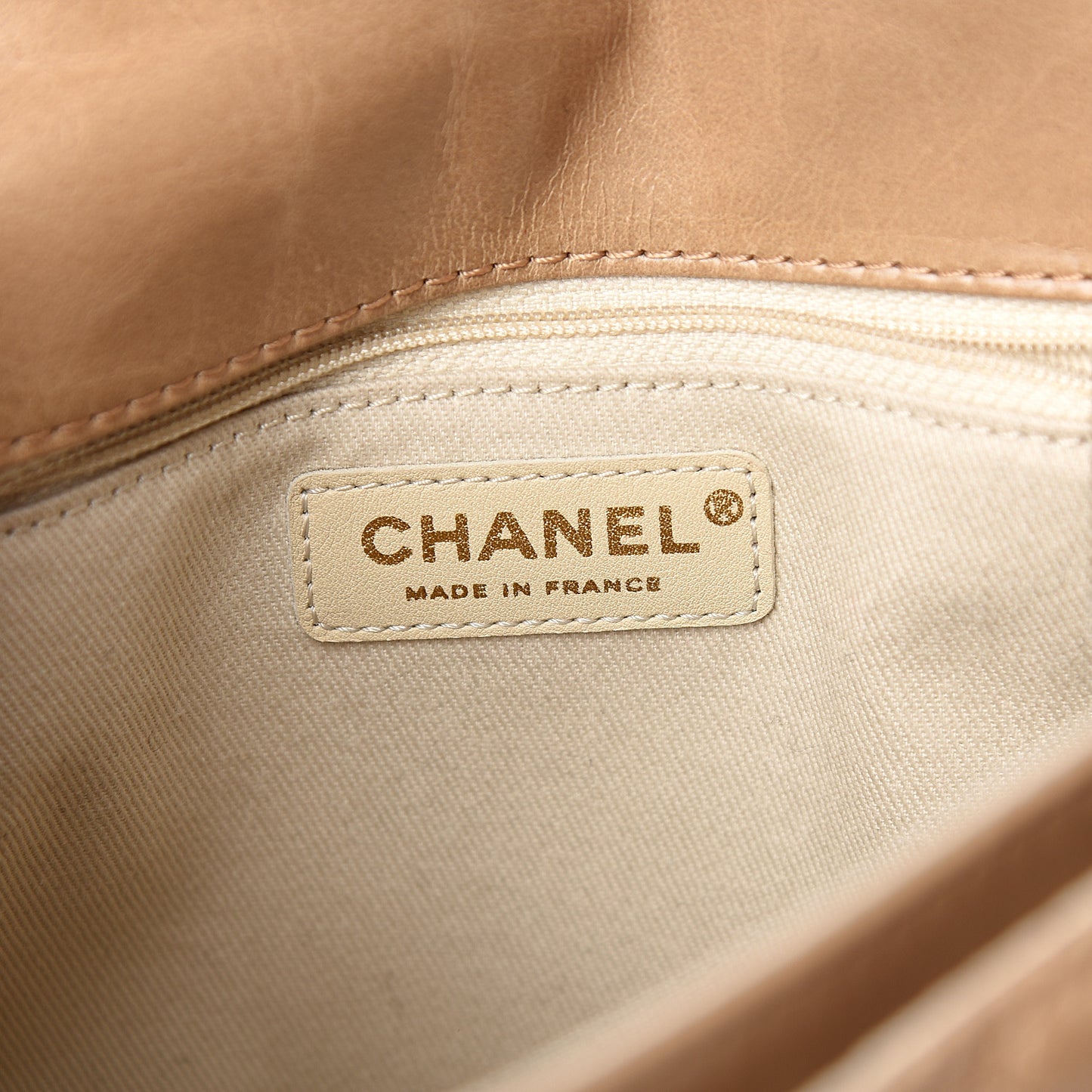 Glazed Calfskin Quilted Medium Bubble CC Flap Beige