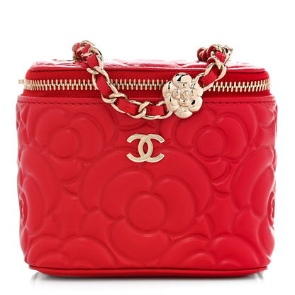 Chanel Lambskin Camellia Embossed Mini Vanity Case With Chain Red 1 of 11