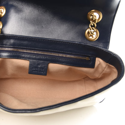Gucci Vintage Effect Calfskin Matelasse Diagonal Small Torchon GG Marmont Shoulder Bag Mystic White Blue Agata 5 of 11