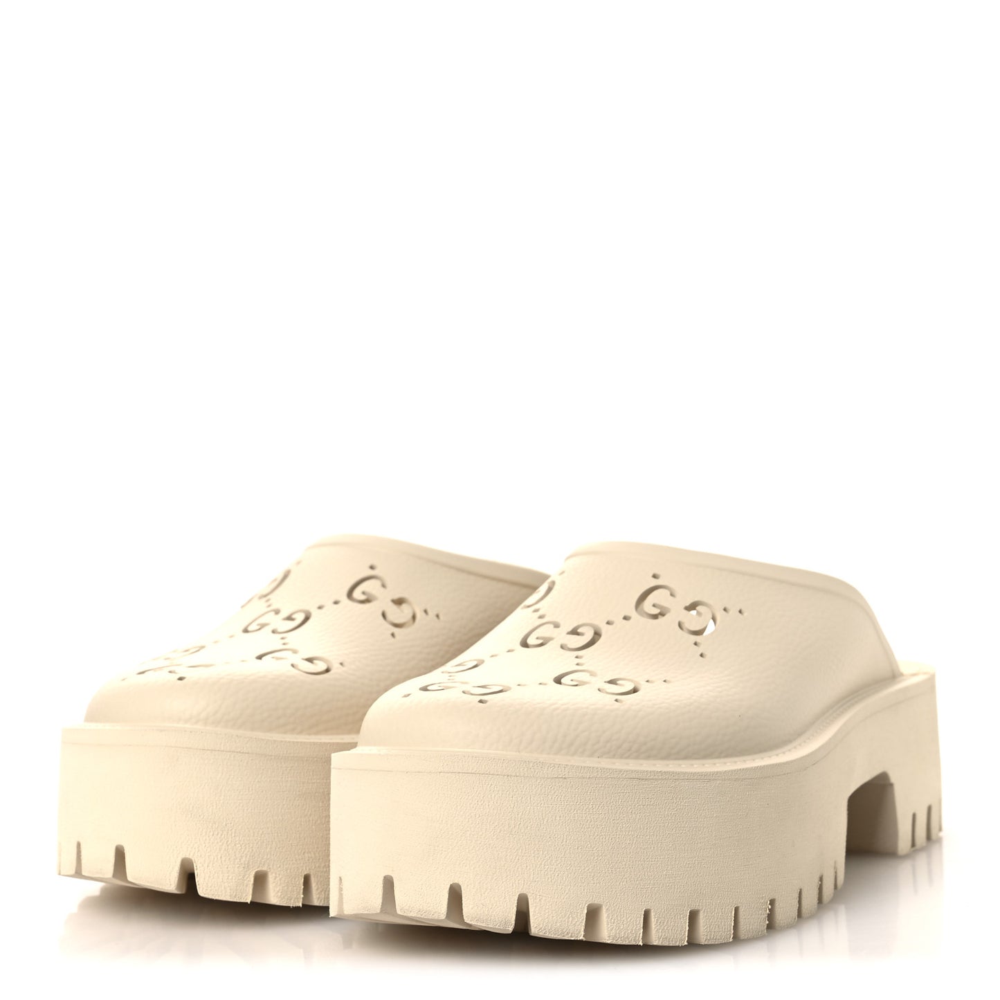 Rubber Monogram GG Go Through Platform Slide Clogs 38 Mystic White