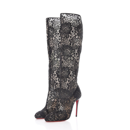 Christian Louboutin Mesh Guipure Wax Lace Kid Tennissina 100 Tall Boots 36.5 Black 3 of 10