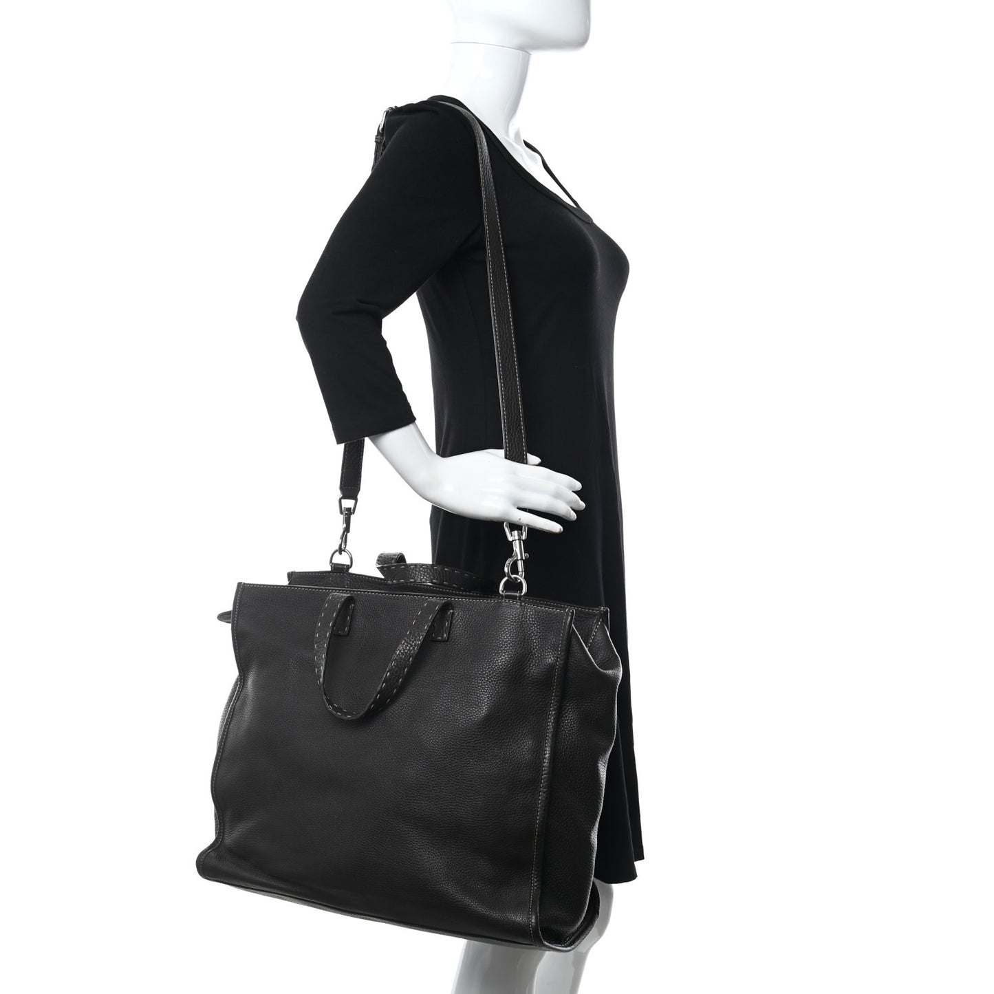 Calfskin Romano Selleria Shopping Media Tote Dark Brown