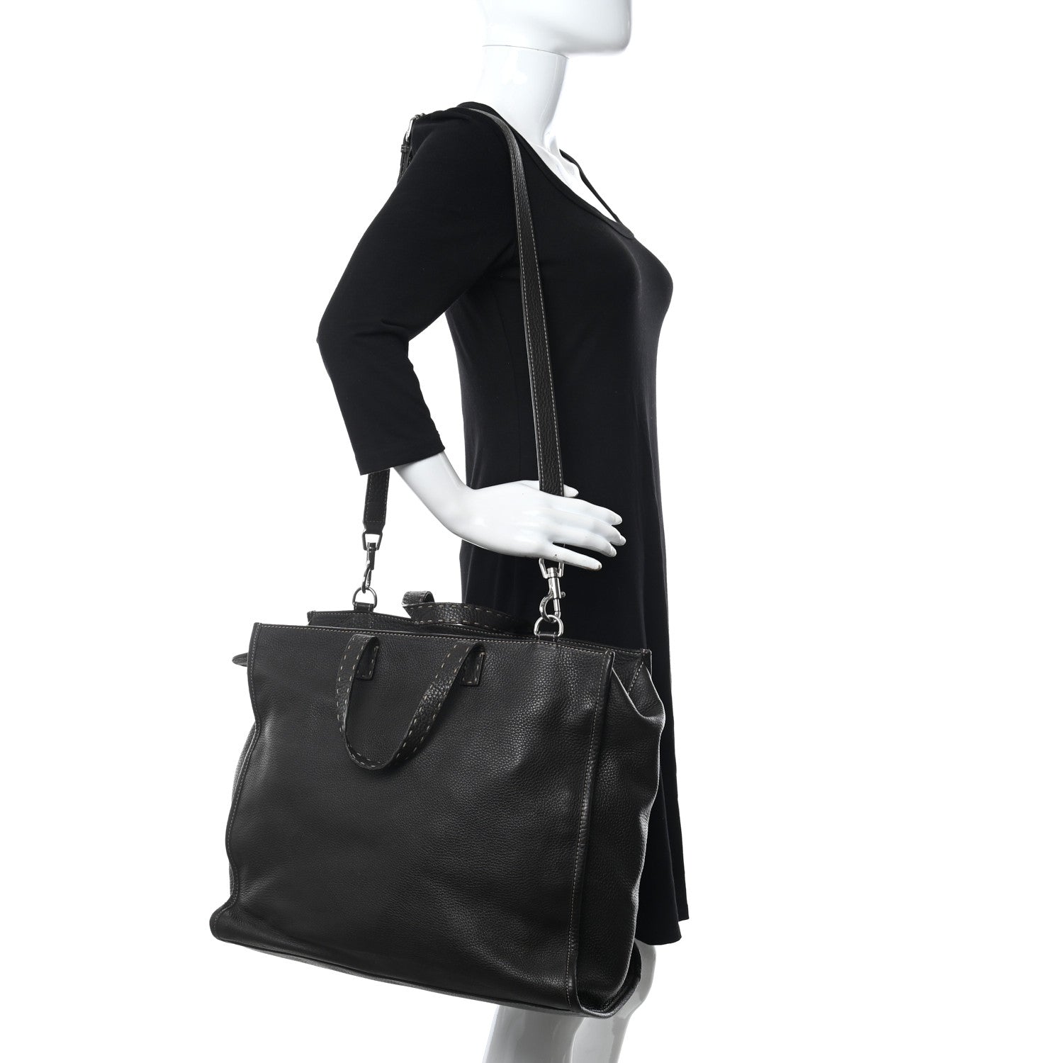 Fendi Calfskin Romano Selleria Shopping Media Tote Dark Brown 2 of 14