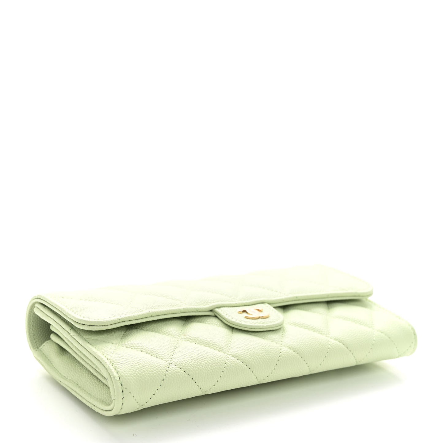 Caviar Quilted Large Gusset Flap Wallet Light Green