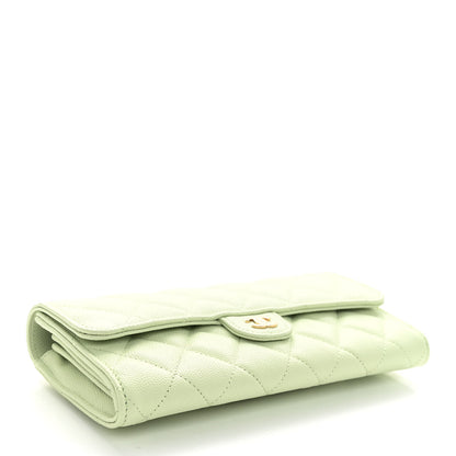 Chanel Caviar Quilted Large Gusset Flap Wallet Light Green 4 of 9