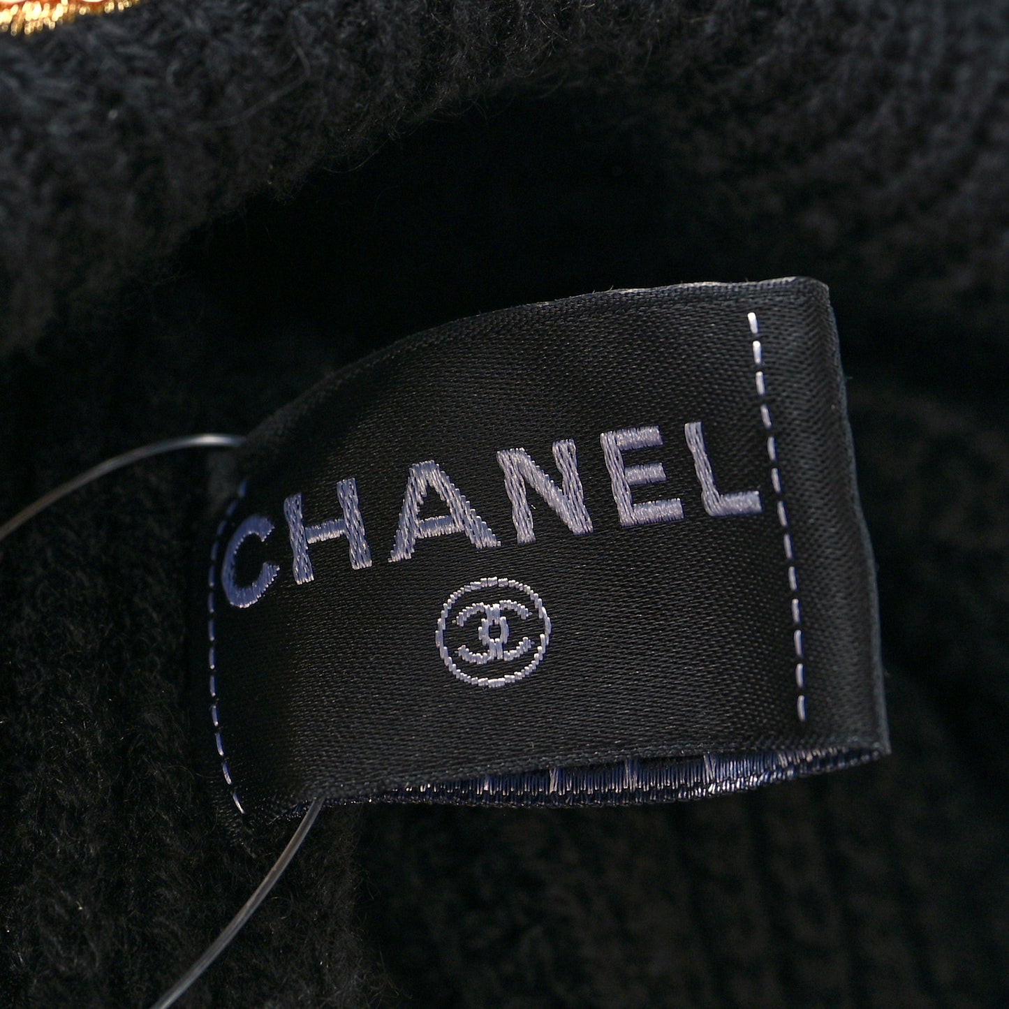 Cashmere Sequin Logo Beanie Hat Black Gold
