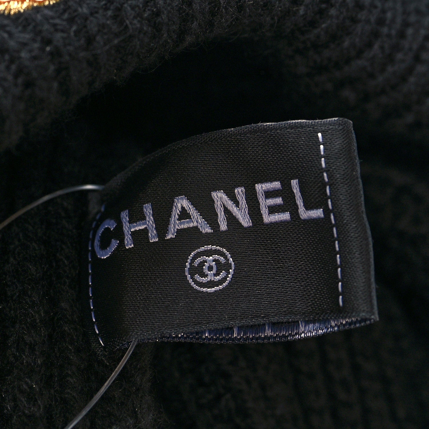 Chanel Cashmere Sequin Logo Beanie Hat Black Gold 4 of 4