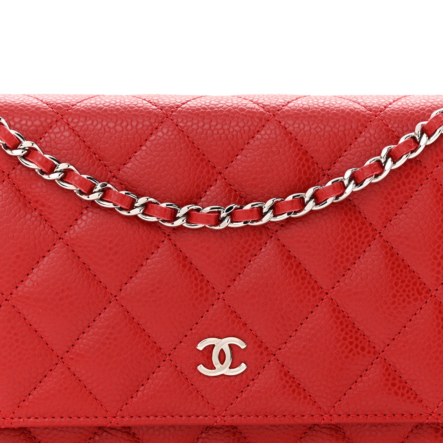 Chanel Caviar Quilted Wallet on Chain WOC Red 9 of 13