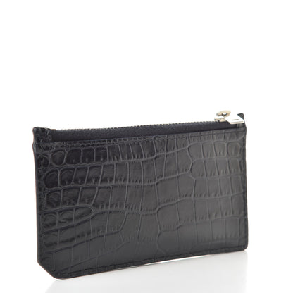 Saint Laurent Calfskin Crocodile Embossed 5 Fragments Zip Pouch Card Holder Blue Marine 3 of 11