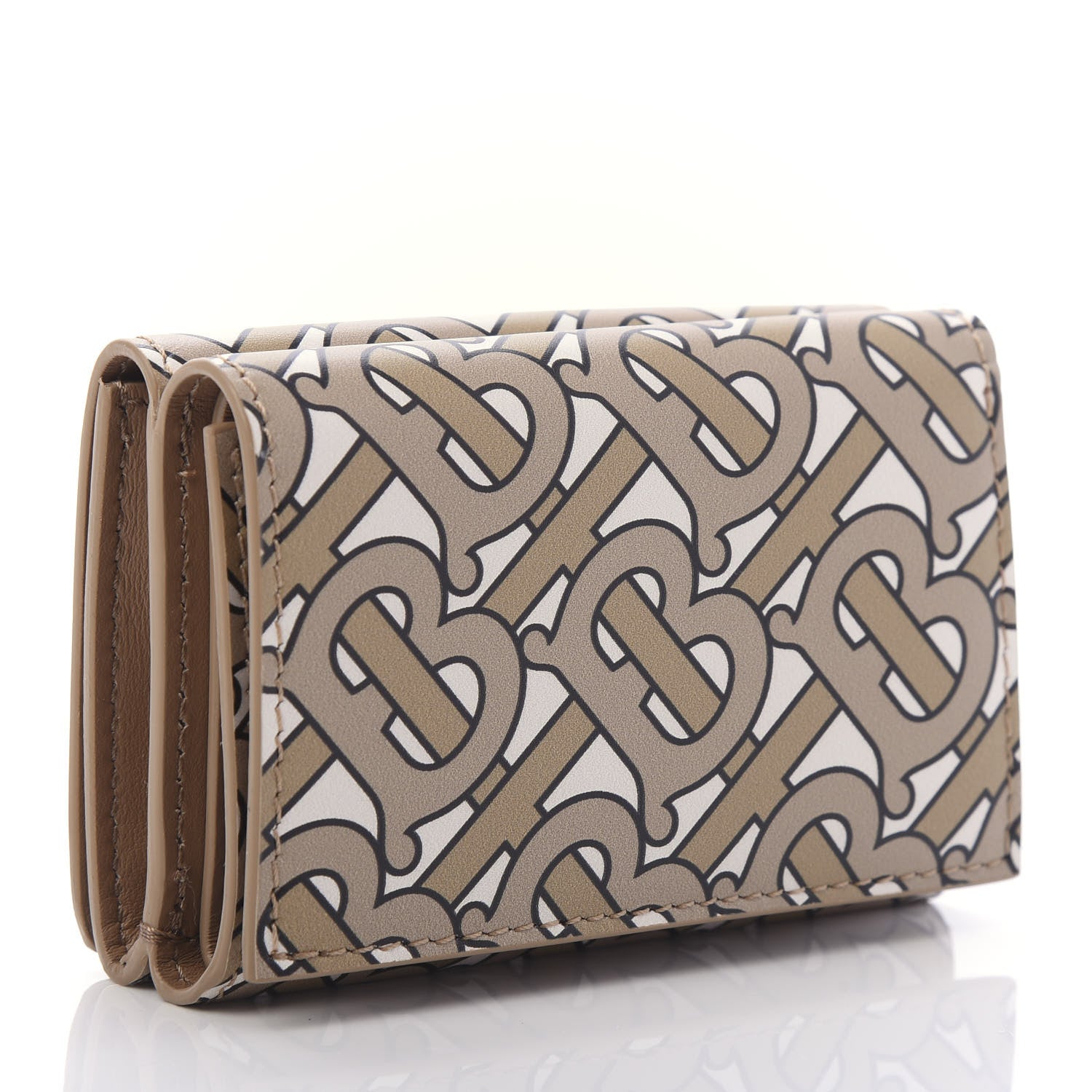 Burberry Grained Calfskin Monogram Double Flap Lark Wallet Beige 3 of 10