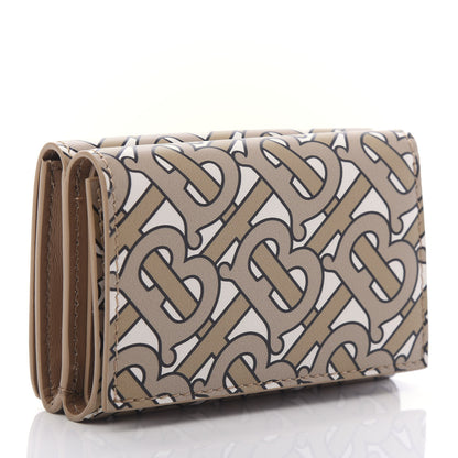 Burberry Grained Calfskin Monogram Double Flap Lark Wallet Beige 3 of 10