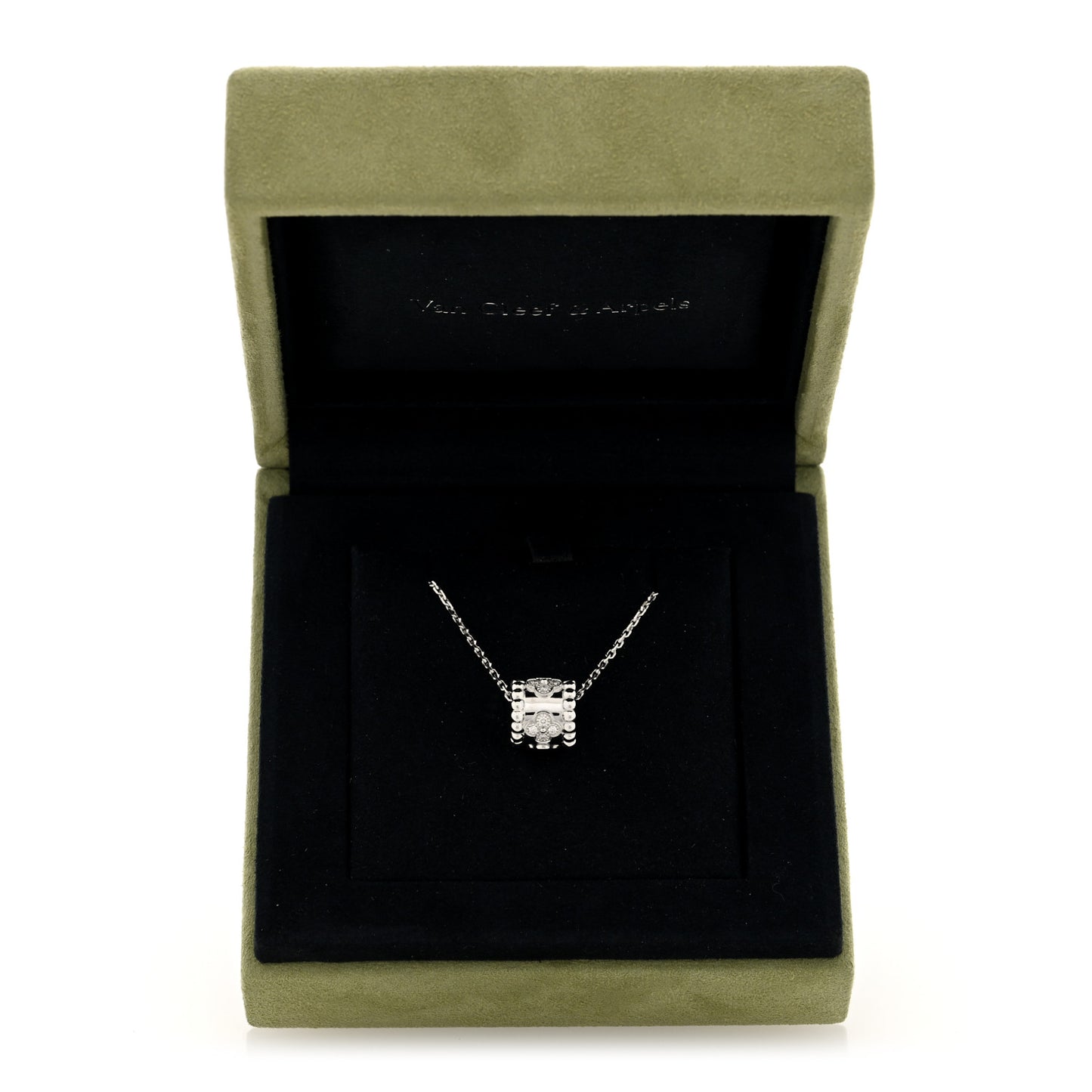 18K White Gold Diamond Small Perlee Clovers Pendant Necklace