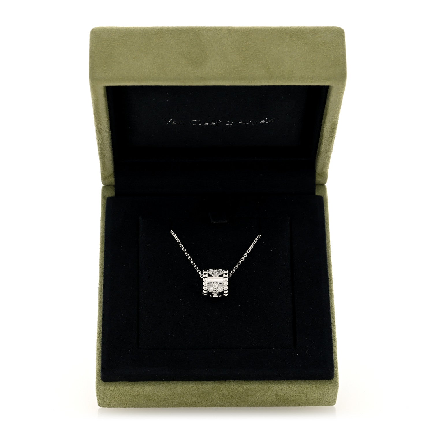 Van Cleef & Arpels 18K White Gold Diamond Small Perlee Clovers Pendant Necklace 5 of 5