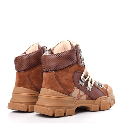 Gucci X SEGA Suede Calfskin GG Monogram Womens Flashtrek High-Top Sneakers 35.5 New Cuir Beige Ruggine 4 of 11