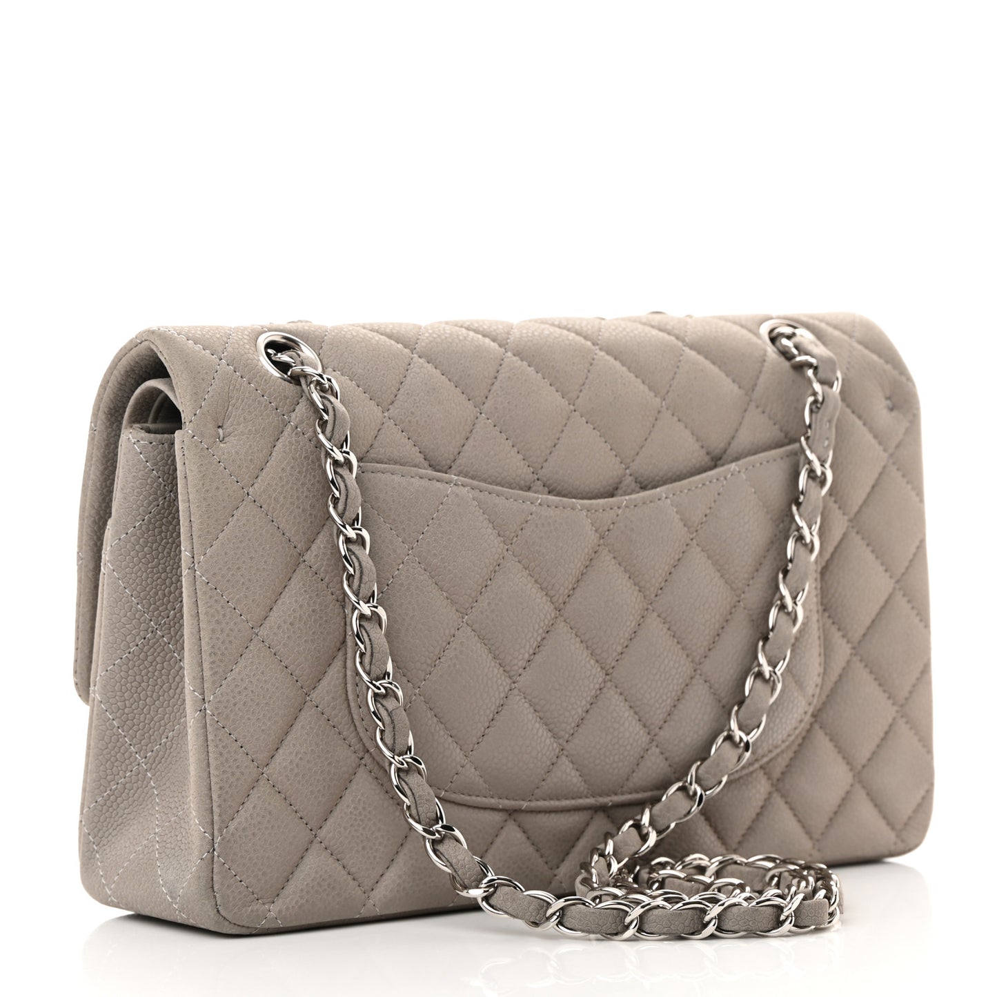 Iridescent Caviar Quilted Medium Double Flap Grey