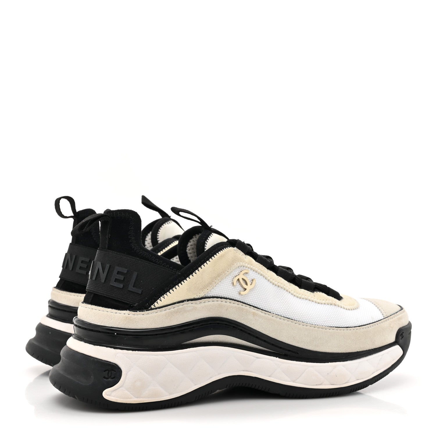 Chanel Velvet Calfskin Mixed Fibers CC Sneakers 37.5 Ivory Black 5 of 12