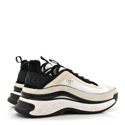 Chanel Velvet Calfskin Mixed Fibers CC Sneakers 37.5 Ivory Black 5 of 12