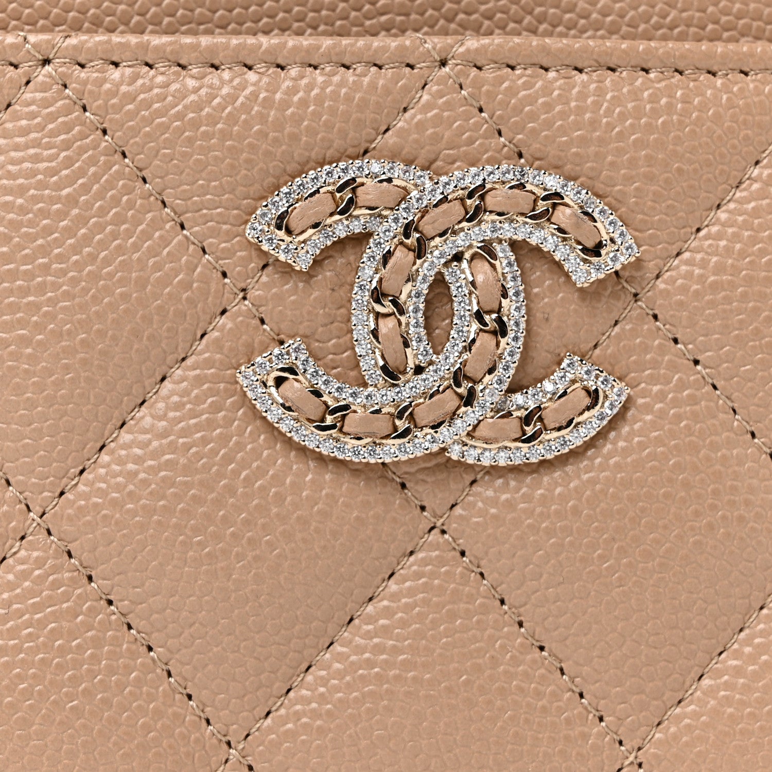 Chanel Caviar Quilted Crystal Card Holder Beige 9 of 12