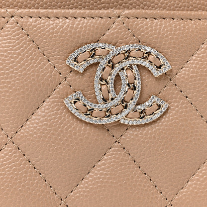 Chanel Caviar Quilted Crystal Card Holder Beige 9 of 12