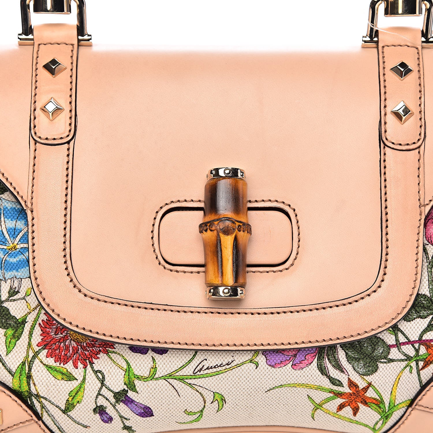 Gucci Floral Flora Canvas Bamboo Top Handle Bag 14 of 14