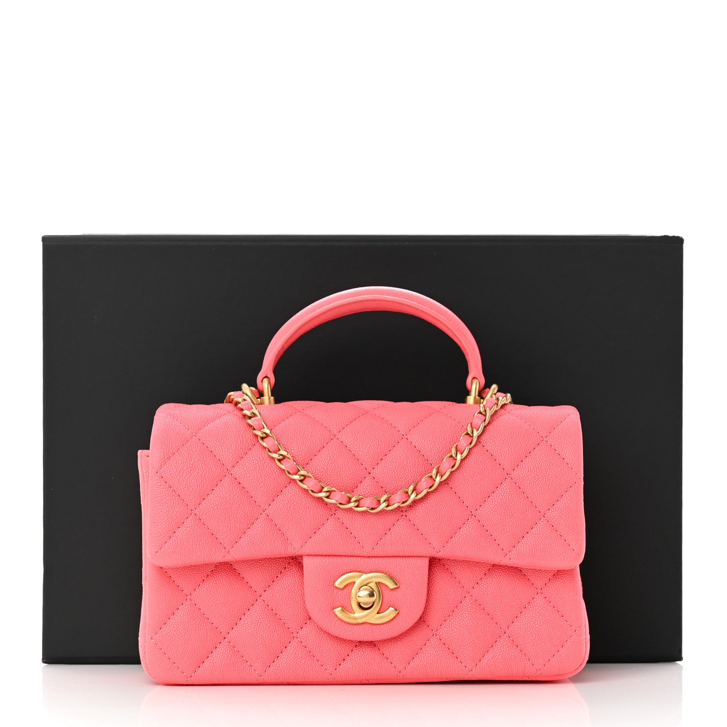 Caviar Quilted Mini Top Handle Rectangular Flap Pink