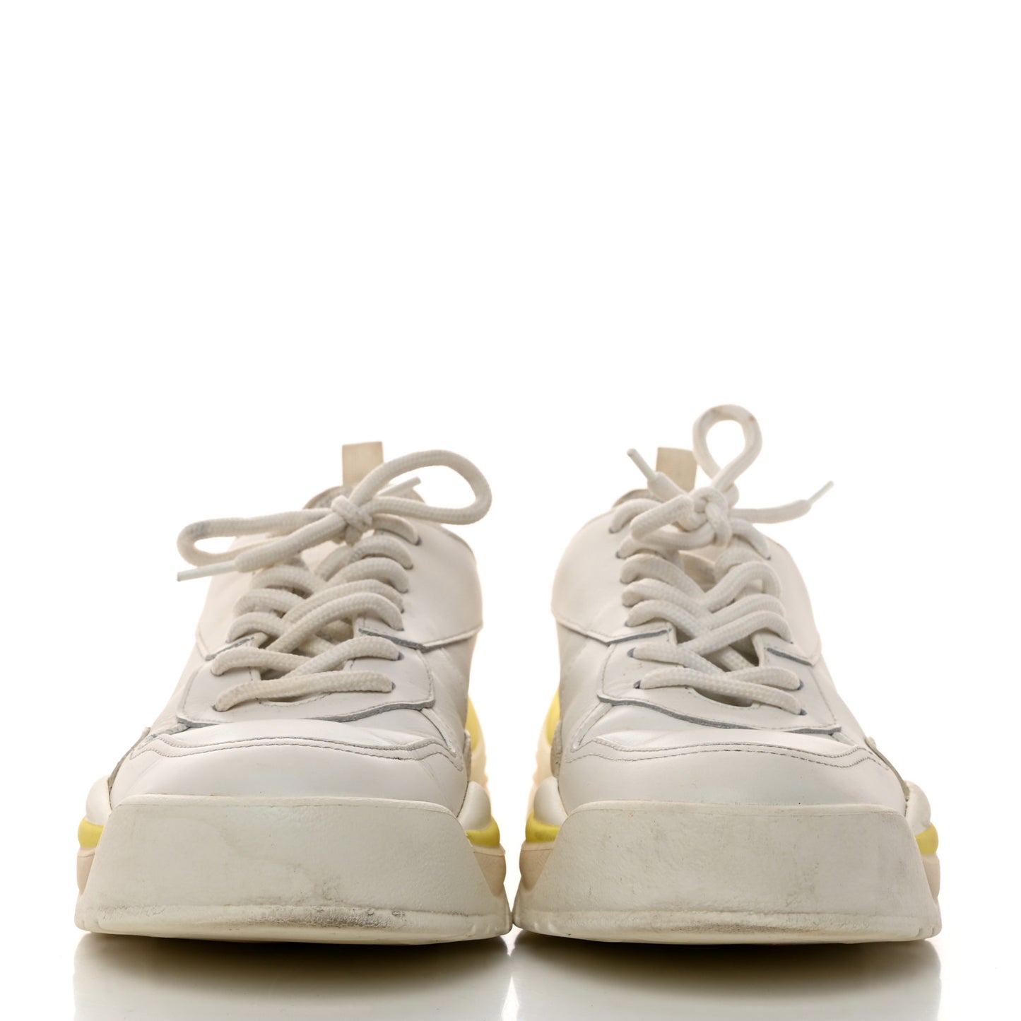 Calfskin Womens Gumboy Sneakers 37.5 White Lime Yellow