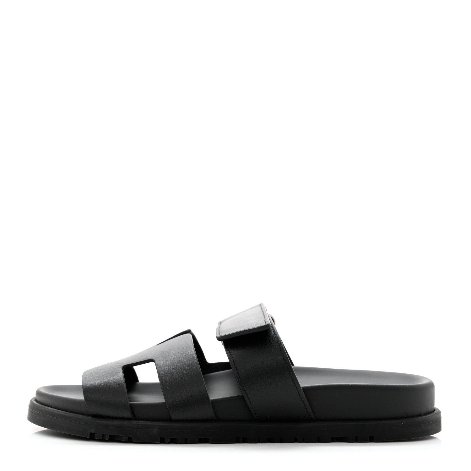 Hermes Calfskin Womens Chypre Sandals 36.5 Black 1 of 9