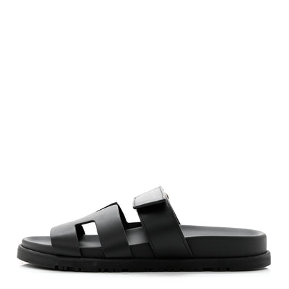 Hermes Calfskin Womens Chypre Sandals 36.5 Black 1 of 9