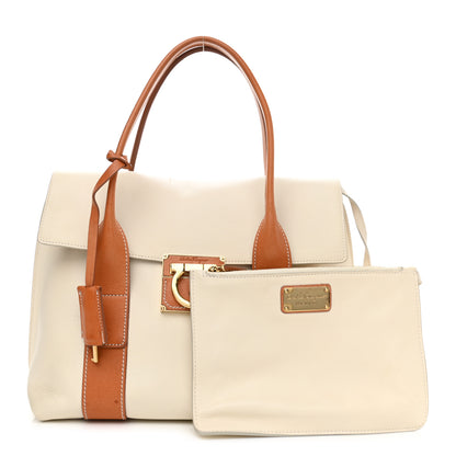Salvatore Ferragamo Calfskin Small Sookie Satchel White Tan 1 of 13