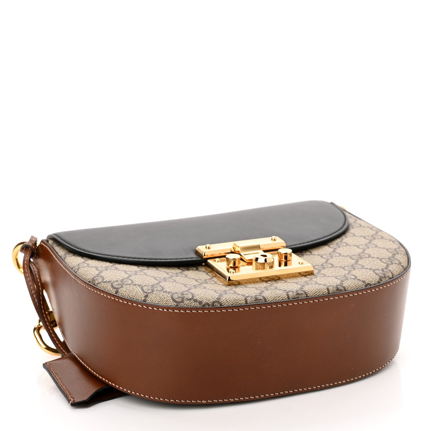 GG Supreme Monogram Web Medium Padlock Messenger Shoulder Bag Black