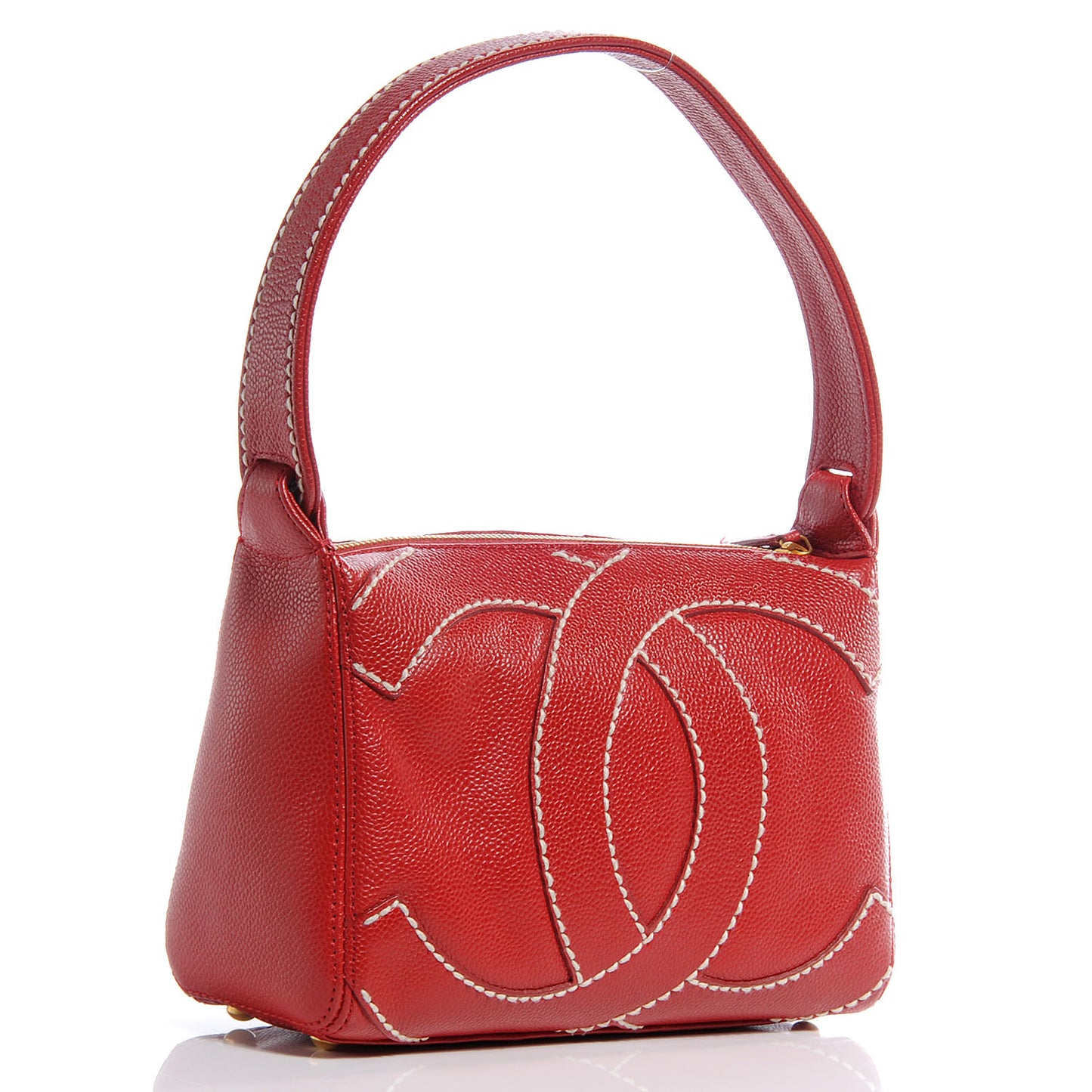 Caviar CC Stitched Small Shoulder Bag Red