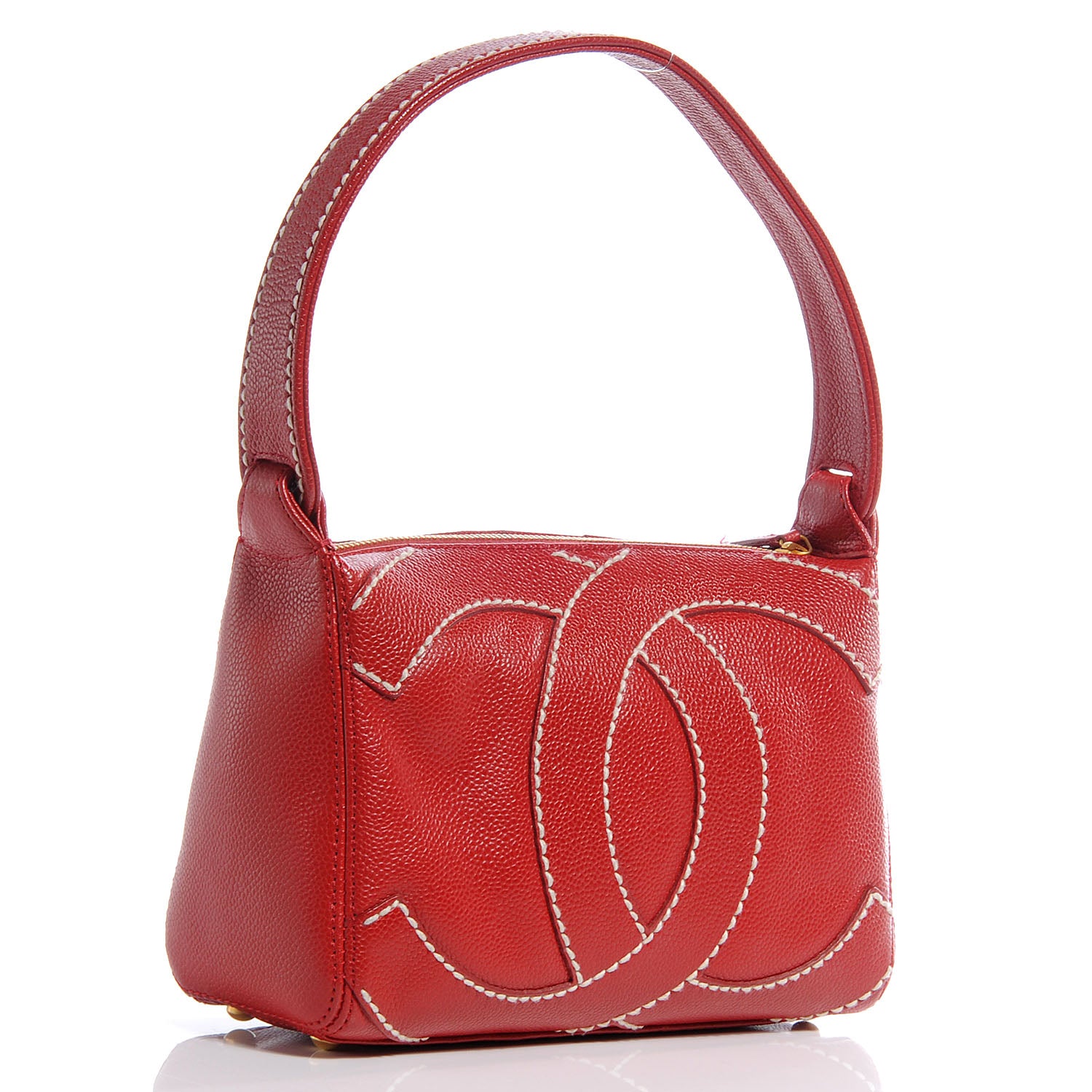 Chanel Caviar CC Stitched Small Shoulder Bag Red 3 of 7