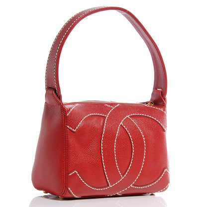 Chanel Caviar CC Stitched Small Shoulder Bag Red 3 of 7