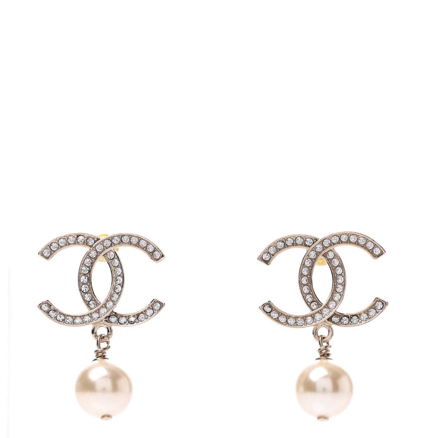 Crystal Pearl CC Drop Earrings Gold