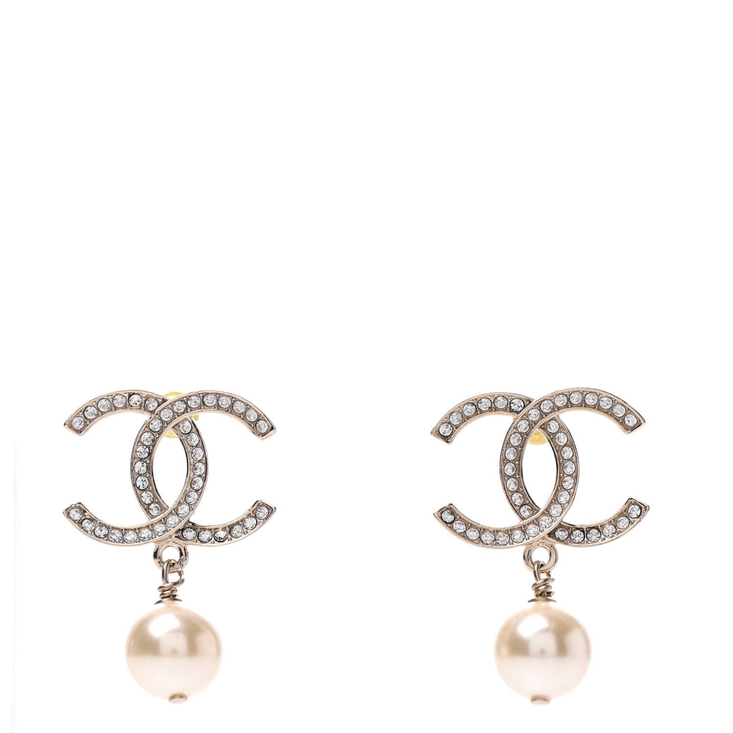 Chanel Crystal Pearl CC Drop Earrings Gold 1 of 4