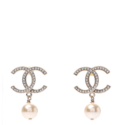 Chanel Crystal Pearl CC Drop Earrings Gold 1 of 4