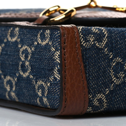 Gucci New Denim GG Monogram Dollar Calfskin Mini Horsebit 1955 Crossbody Bag Blue Tea Cuir Epilog 9 of 10