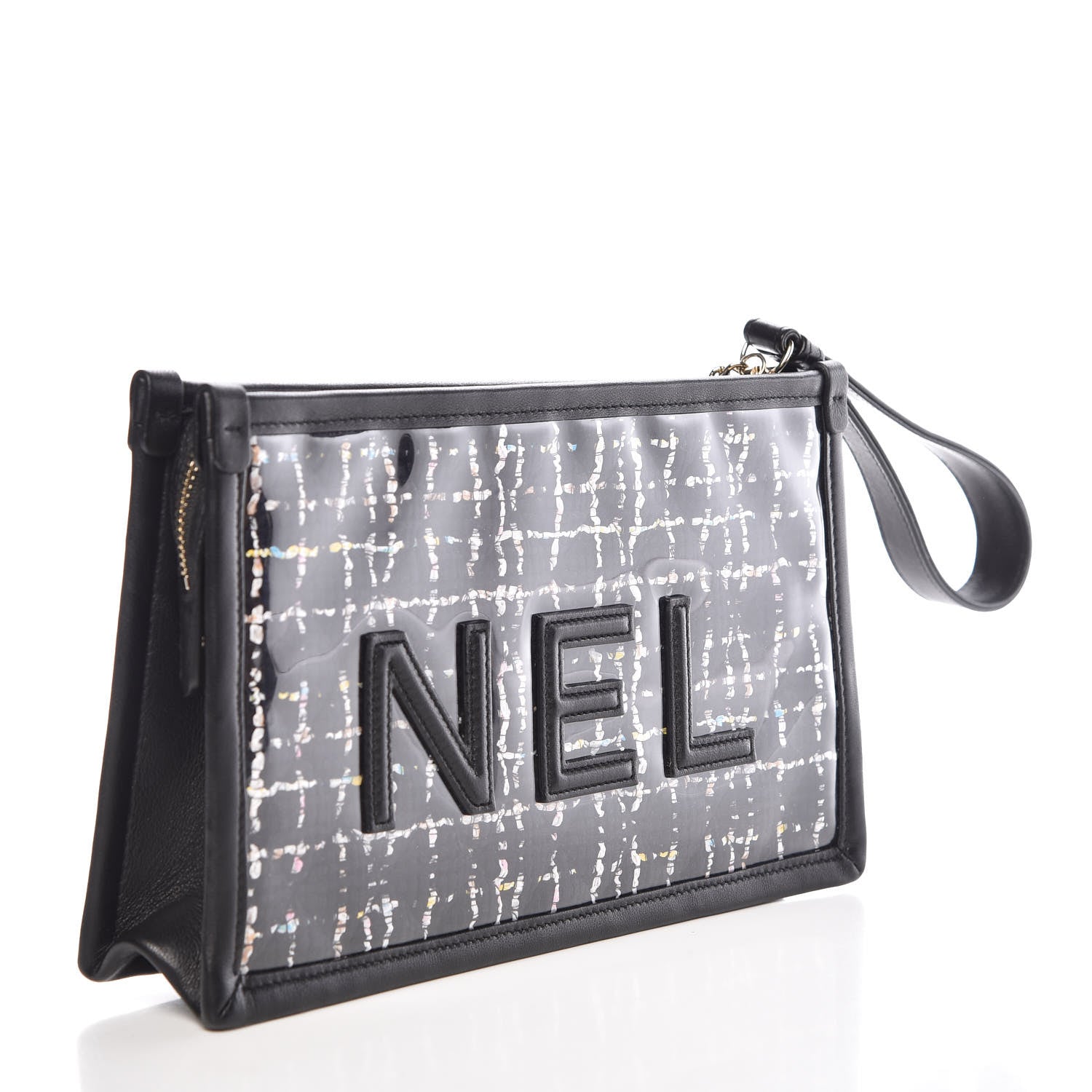 Chanel Tweed PVC Lambskin Wristlet Pouch Black 4 of 10