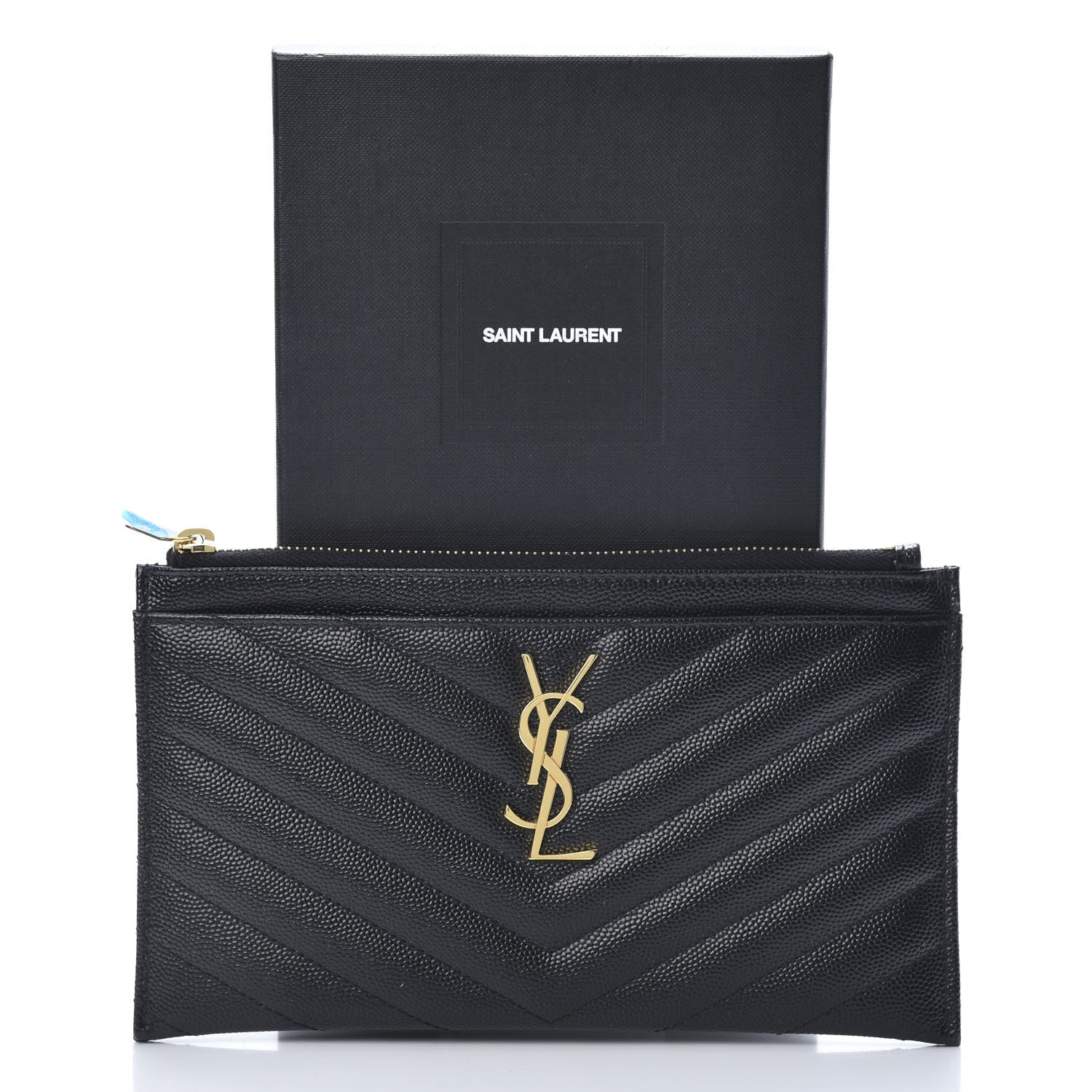 Saint Laurent Grain De Poudre Chevron Monogram Bill Pouch Black 8 of 8