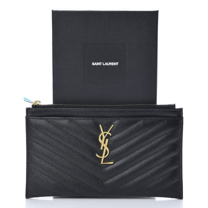 Saint Laurent Grain De Poudre Chevron Monogram Bill Pouch Black 8 of 8