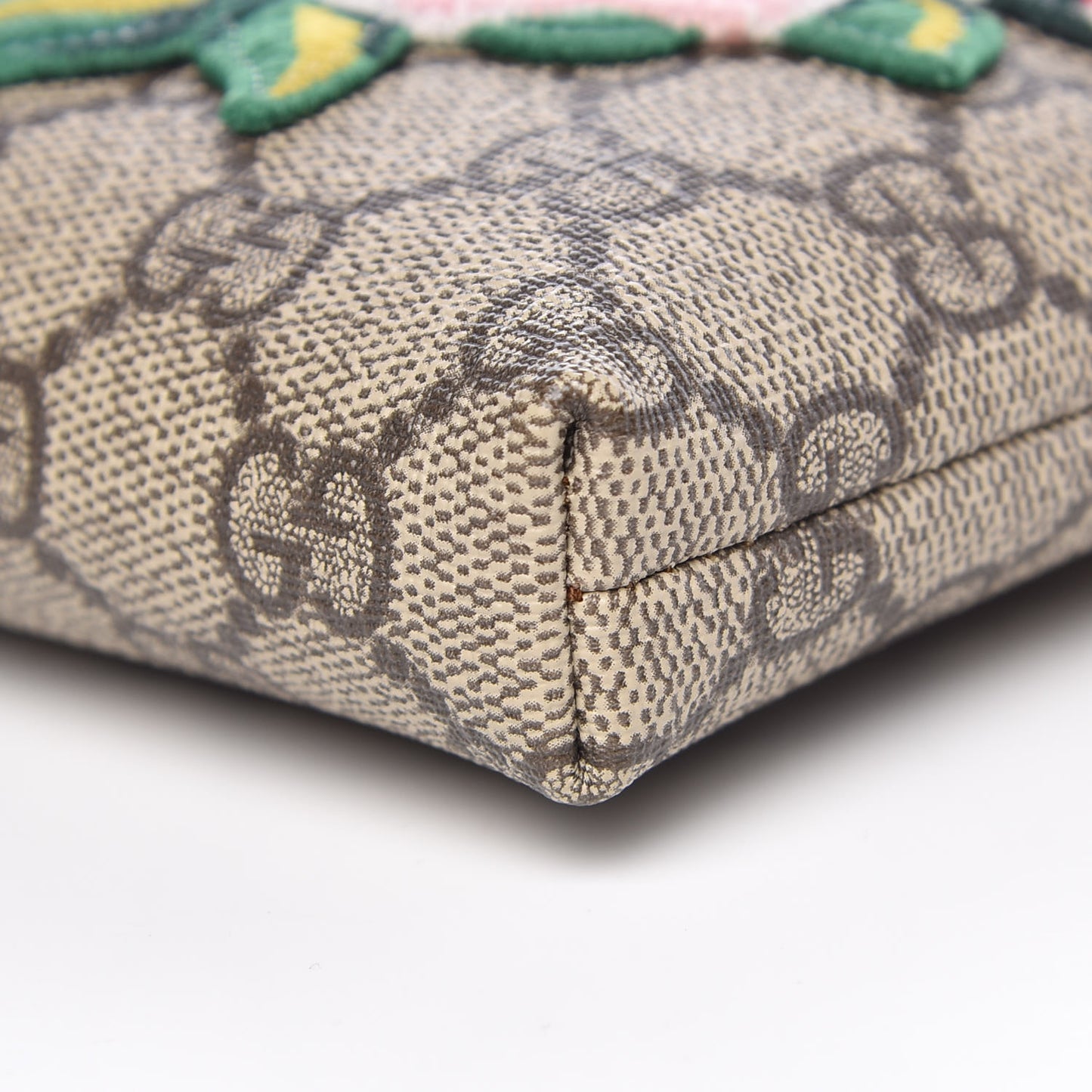 GG Supreme Monogram Embroidered Flowers Chain Wrist Wallet Multicolor