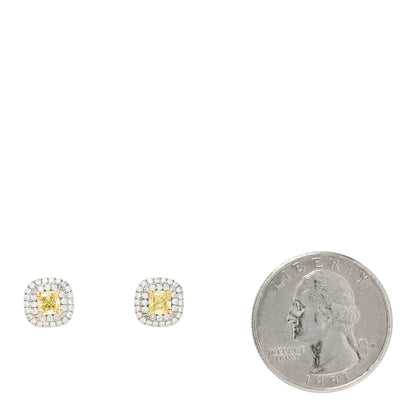 Tiffany Platinum 18K Yellow Diamond .64ctw Cushion Soleste Earrings 2 of 5